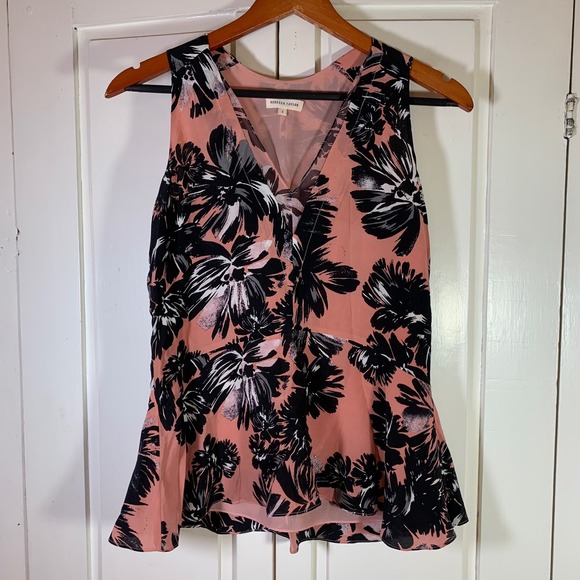 Rebecca Taylor Tops - Rebecca Taylor Silk Floral Sleeveless Peplum Top Pink Black Size 2 Soft Grunge